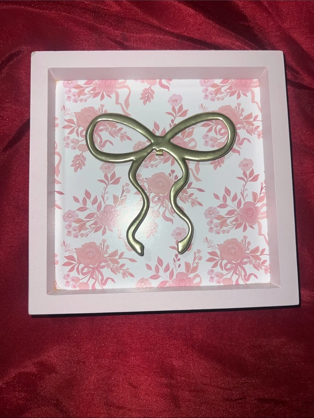 Pink Floral Bow Wall Decor - Gold Bow Accent
